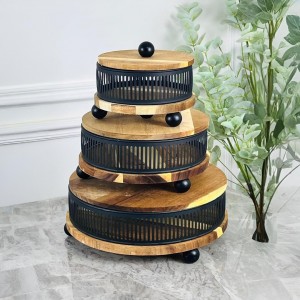 طقم مضايف هندي مربع مع معدن شبك شكل مدور 3 قطع