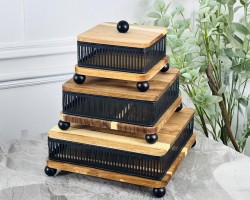 طقم مضايف هندي مربع مع معدن شبك شكل مربع 3 قطع