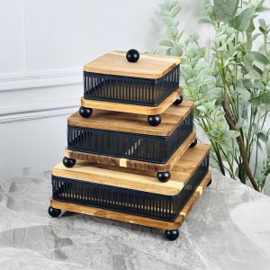 طقم مضايف هندي مربع مع معدن شبك شكل مربع 3 قطع