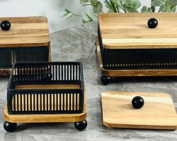 طقم مضايف هندي مربع مع معدن شبك شكل مربع 3 قطع طقم مضايف هندي مربع مع معدن شبك شكل مربع 3 قطع