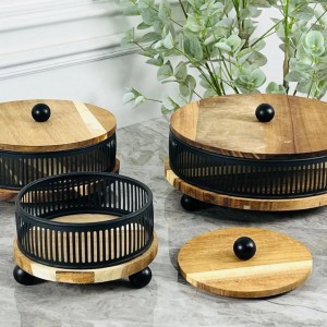 طقم مضايف هندي مربع مع معدن شبك شكل مدور 3 قطع