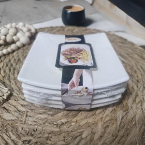 طقم صحون بورسلان ابيض مربع صغير 5 قطع