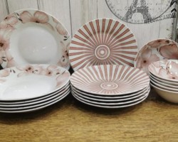 طقم صحون بورسلان 18 قطعه مورد/زهري ابيض