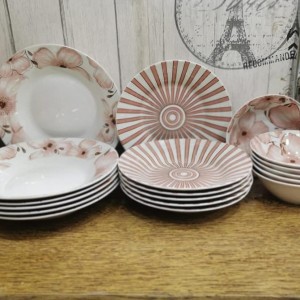 طقم صحون بورسلان 18 قطعه مورد/زهري ابيض طقم صحون بورسلان 18 قطعه مورد/زهري ابيض