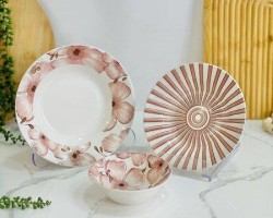 طقم صحون بورسلان 18 قطعه مورد/زهري ابيض