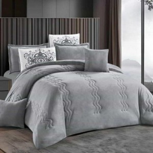 لحاف مجوز كنج مخمل شتوي تطريز زكزاك مروان 8 قطع OMED GOLD 