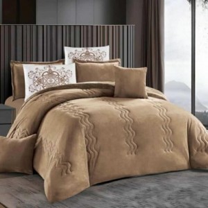 لحاف مجوز كنج مخمل شتوي تطريز زكزاك مروان 8 قطع OMED GOLD 