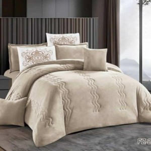 لحاف مجوز كنج مخمل شتوي تطريز زكزاك مروان 8 قطع OMED GOLD 