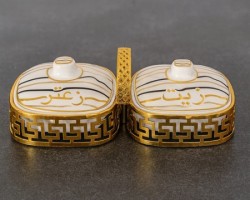 صحون فطور زيت وزعتر بورسلان مع حملات ذهبية