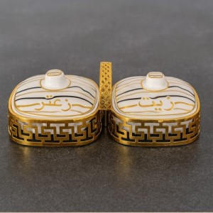 صحون فطور زيت وزعتر بورسلان مع حملات ذهبية