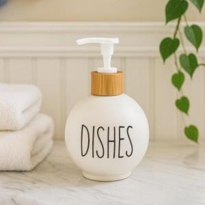 علبه سائل صابون  جرة زجاج مع غطا خشب بامبو