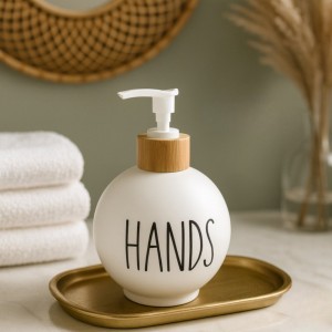 علبه سائل صابون  جرة زجاج مع غطا خشب بامبو