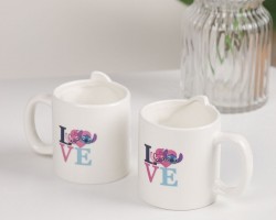 طقم ماغ كاسة كبلز مرسم ستيتش LOVE بورسلان قطعتين N24-11