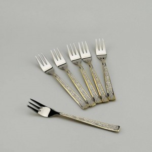 طقم شوك طعام صغير ستانلس ثقيل مشجر / مثلج ذهبي 6 قطع