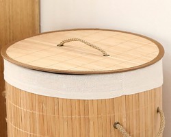 سله غسيل خشب بامبو مع يدين حبل مجدول - مدور