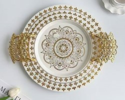 طقم صواني اكريليك مع يد ذهبي 3 قطع