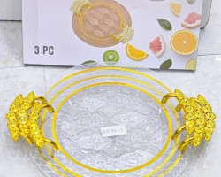 طقم صواني اكريليك مع يد ذهبي 3 قطع