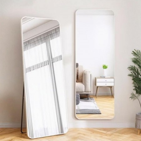 مراه بلاستيك مستطيل ابيض / ذهبي مع ستاند  147 × 37 سم