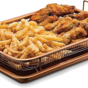 صينية شبك مقلى شيبس/بطاطا مع سدر جرانيت مستطيل 2 قطع مع مصفاة زيت HOME FRYER 