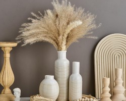 طقم بوهيمي مزهريات محزز 3 ق ح صغير جلة مدور / زير مطاول / قوار ورد طويل