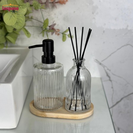 طقم علب صابون مع حافظة فواحة عطرية زجاج محزز LV02