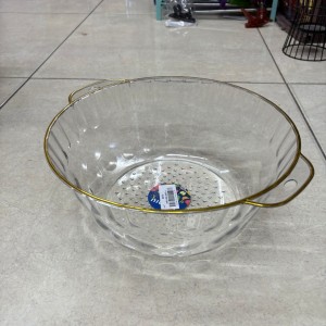 جاط تقديم سلطة / جاط عجين مدور بيد / مع يد حجم صغير اكريليك حيف ذهبي قطر 24 سم ارتفاع  10 سم