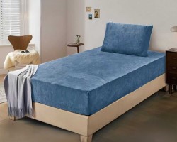 ملف مفرد ونصف فانيل مخمل سادة شتوي 120 × 200 + 30 سم 2 قطعة