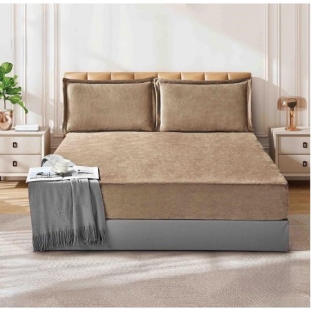 ملف مجوز كنج فانيل مخمل سادة شتوي 220 × 200 + 30 سم 3 قطع