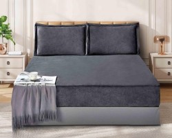 ملف مجوز كنج فانيل مخمل سادة شتوي 220 × 200 + 30 سم 3 قطع