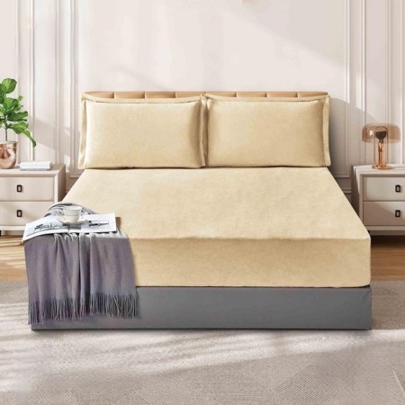 ملف مجوز كنج فانيل مخمل سادة شتوي 220 × 200 + 30 سم 3 قطع