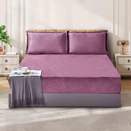 ملف مجوز كنج فانيل مخمل سادة شتوي 220 × 200 + 30 سم 3 قطع