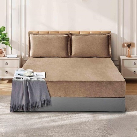 ملف مجوز كنج فانيل مخمل سادة شتوي 220 × 200 + 30 سم 3 قطع