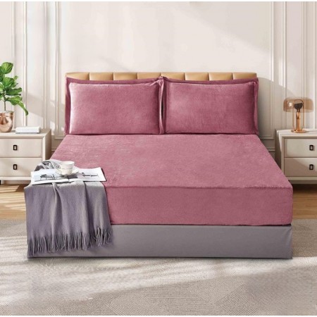 ملف مجوز كنج فانيل مخمل سادة شتوي 220 × 200 + 30 سم 3 قطع