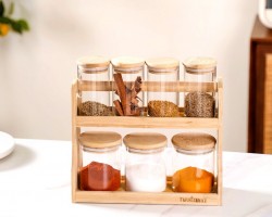 طقم ستاند بهار خشب مطربان زجاج غطا بامبو 7 قطع Canister set 