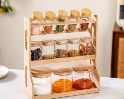 طقم ستاند بهار خشب مطربان زجاج غطا بامبو 13 قطعة Canister set H3385-130 