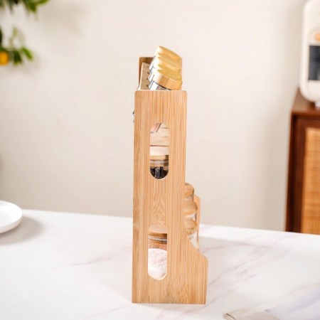 طقم ستاند بهار خشب مطربان زجاج  - مرتبان غطا بامبو 13 قطعة Canister set H3385-130 