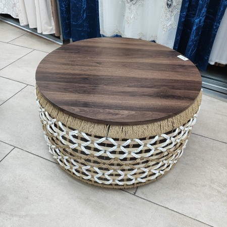 طقم طاولة وسط مدور مع 4 اسكملات مخروط صنارة نسيج قش مجدول