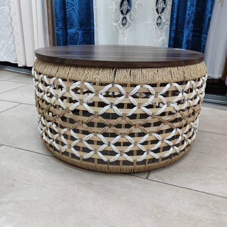 طقم طاولة وسط مدور مع 4 اسكملات مخروط صنارة نسيج قش مجدول