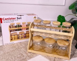 طقم ستاند بهار خشب مطربان زجاج غطا بامبو 7 قطع Canister set 