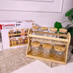 طقم ستاند بهار خشب مطربان - مرتبان  زجاج غطا بامبو 7 قطع Canister set 