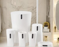 طقم حمام 6 قطع بلاستيك  سطل قمامة  Sanitary 