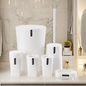 طقم حمام 6 قطع بلاستيك  سطل قمامة  Sanitary 