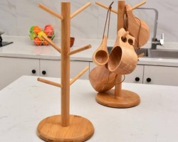 D12-6 حمالة ماج كاسات خشب بامبو ستاند خشب قاعدة مدور