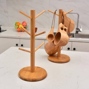 D12-6 حمالة ماج كاسات خشب بامبو ستاند خشب قاعدة مدور