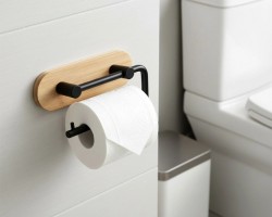 ستاند / حمالة محارم لفاف ستانلس فضي خشب بامبو تلزيق D32-8 13.5 × 10 سم