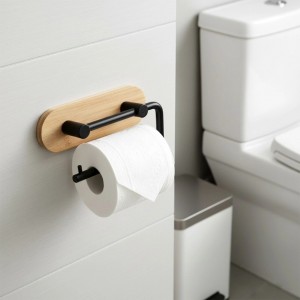 ستاند / حمالة محارم لفاف ستانلس فضي خشب بامبو تلزيق D32-8 13.5 × 10 سم