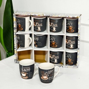 طقم كاسات ماغ بورسلان 12 قطعة ابيض مرسم كوفي N15-17