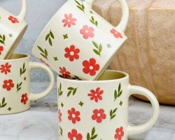 كاسة ماج سيراميك مع يد مورد  قطعة واحدة