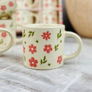 طقم كاسات ماج سيراميك مع يد مورد  12كاسة