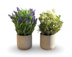 قوار ورد بورسلان محزز ملون صغير مع ورد صناعي